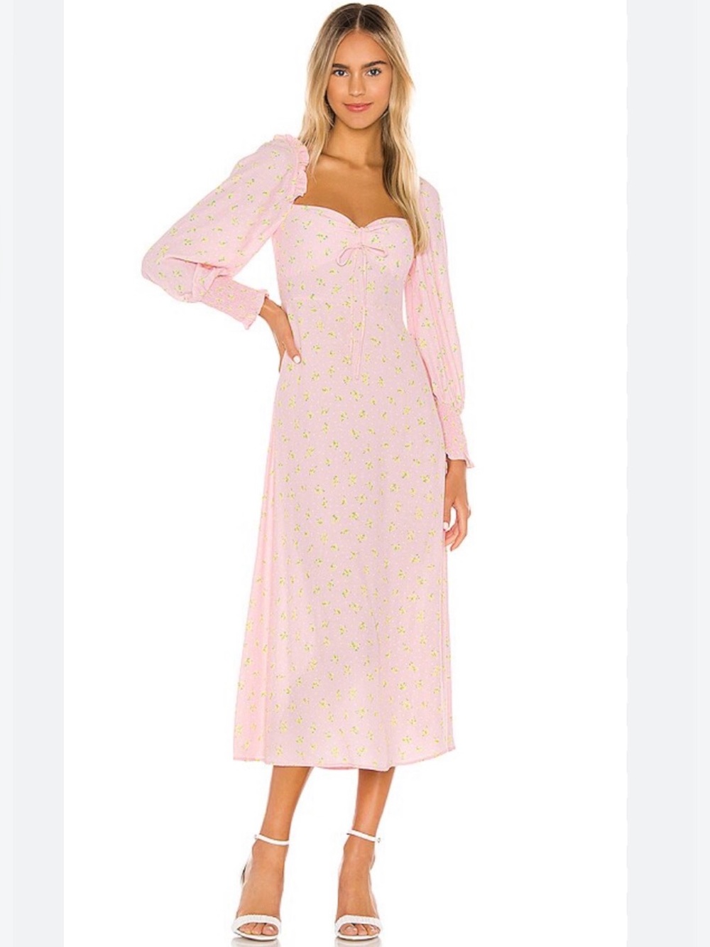 Faithfull The Brand Mathilde Midi Dress in Pink Luda Floral size 2